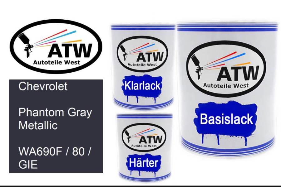 Chevrolet, Phantom Gray Metallic, WA690F / 80 / GIE: 1L Lackdose + 1L Klarlack + 500ml Härter - Set, von ATW Autoteile West.